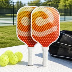 Pickleball Paddle Set Honeycomb Core Fibreglass Racquet Orange with Bag Balls