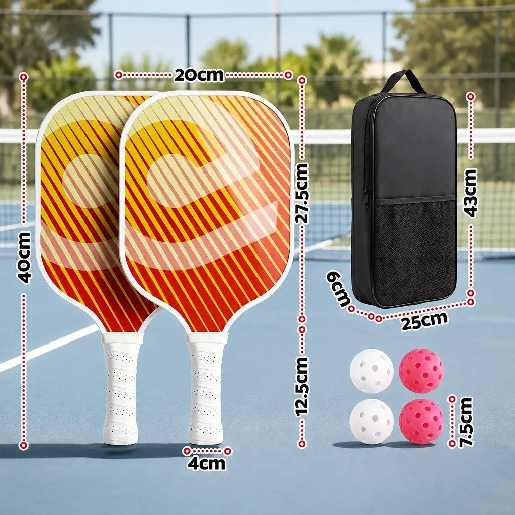 Pickleball Paddle Set Honeycomb Core Fibreglass 2 Paddles 4 Balls with Bag