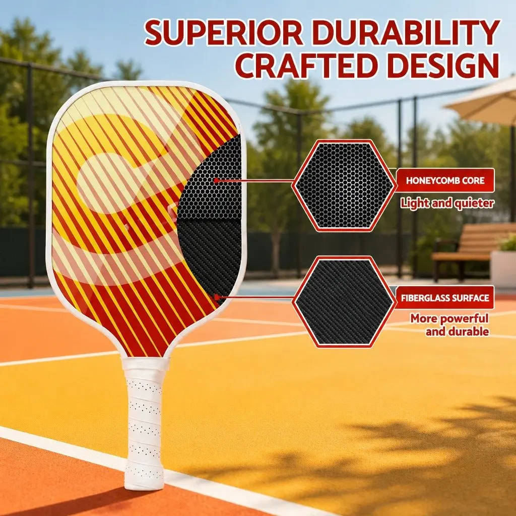 Pickleball Paddle Set Honeycomb Core Fibreglass 2 Paddles 4 Balls with Bag