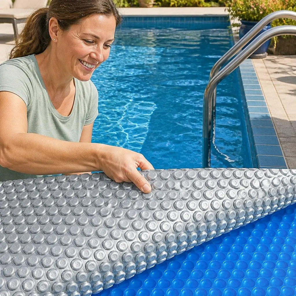 Solar Swimming Pool Cover 10 X 4.7M 400 Micron Heat Retention Bubble Blue Silver