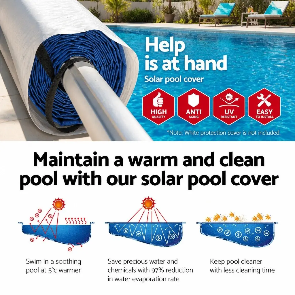 Solar Blanket Pool Cover 10m x 4m Blue Silver 500 Micron with Adjustable Aluminium Roller Set