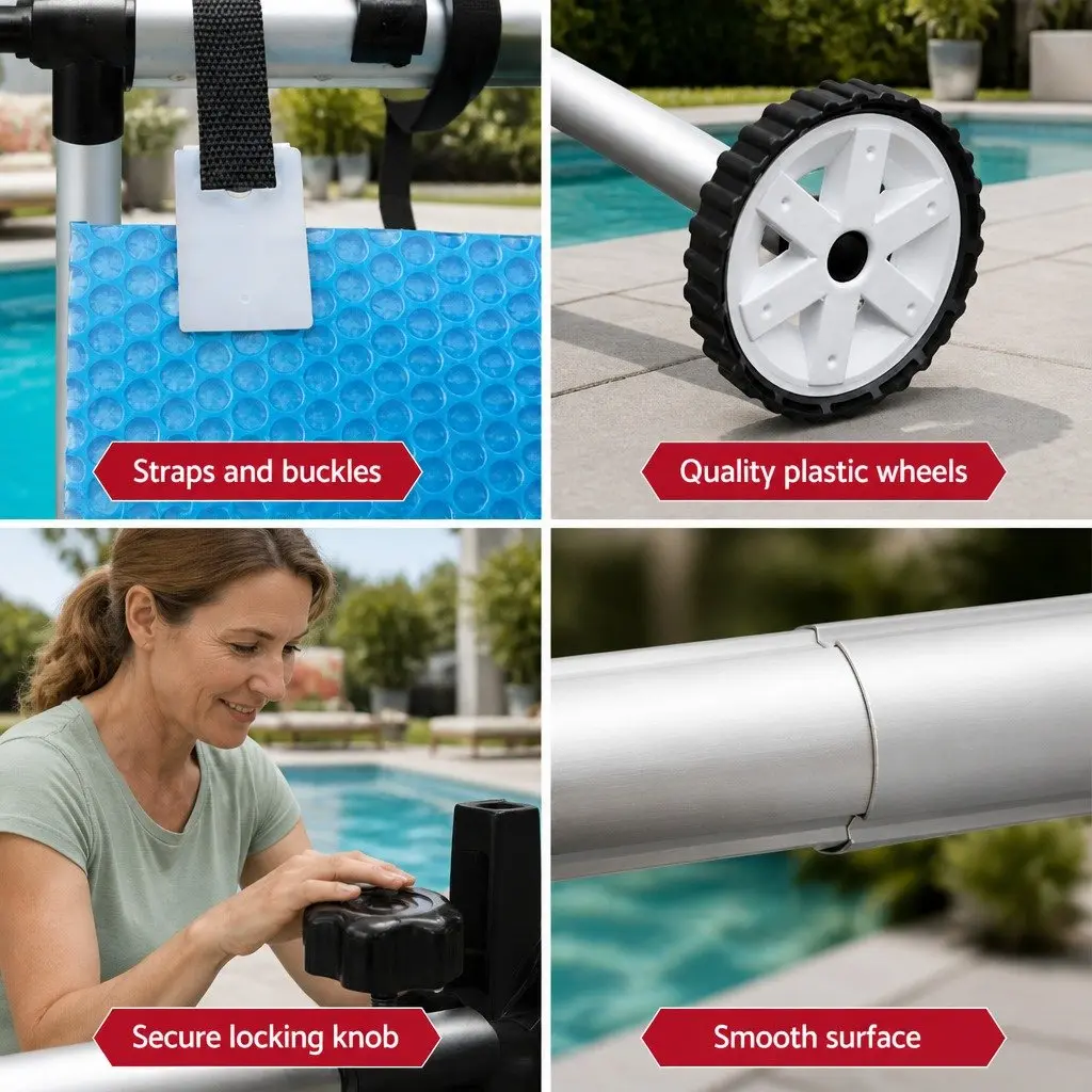 Solar Blanket Pool Cover 10m x 4m Blue Silver 500 Micron with Adjustable Aluminium Roller Set