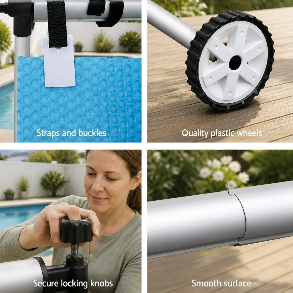 Pool Cover Solar Blanket 10x4m 500 Micron with Adjustable Aluminium Roller 5.5m Width