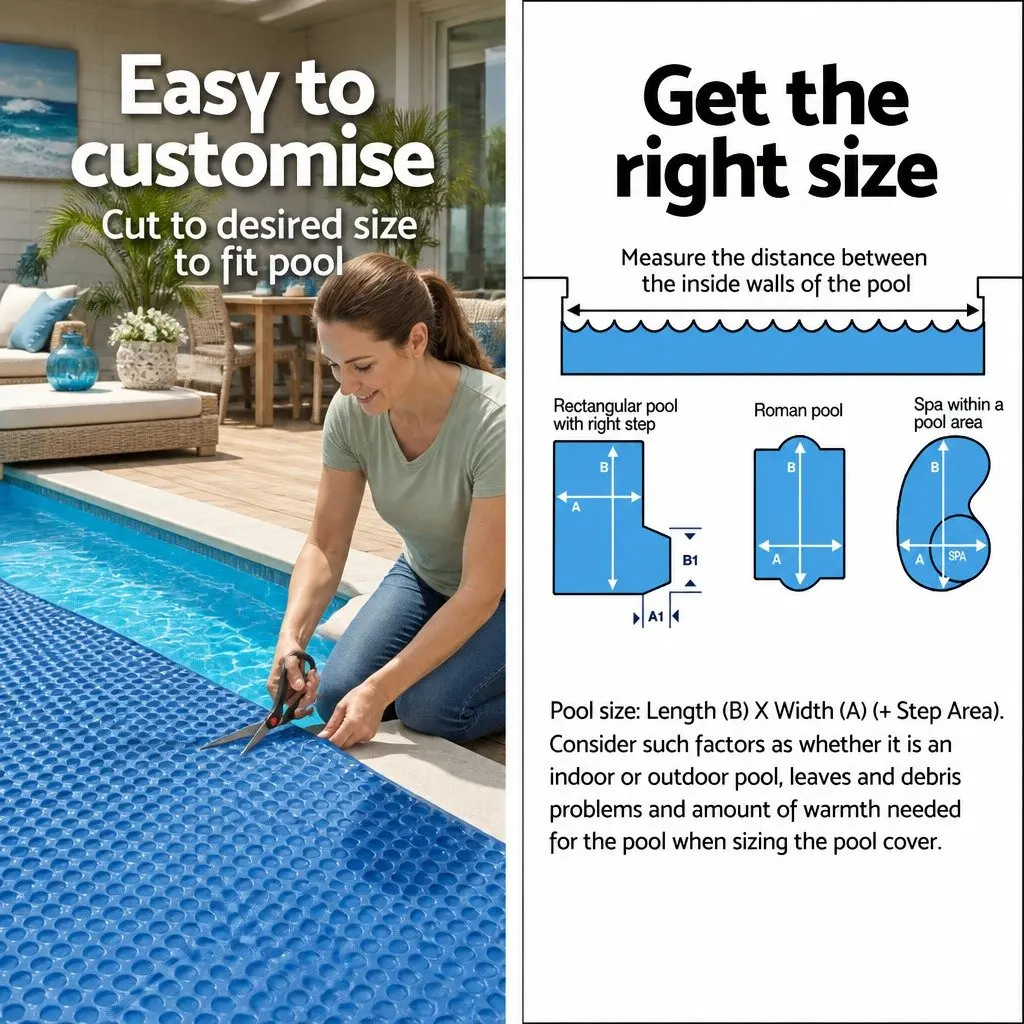 Pool Cover Solar Blanket 10x4m 600 Micron Heat Retention Bubble Blue Black