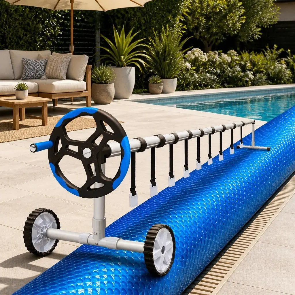 Pool Cover 10.5x4.2m Solar Blanket 500 Micron Roller Set Adjustable Heating Blue