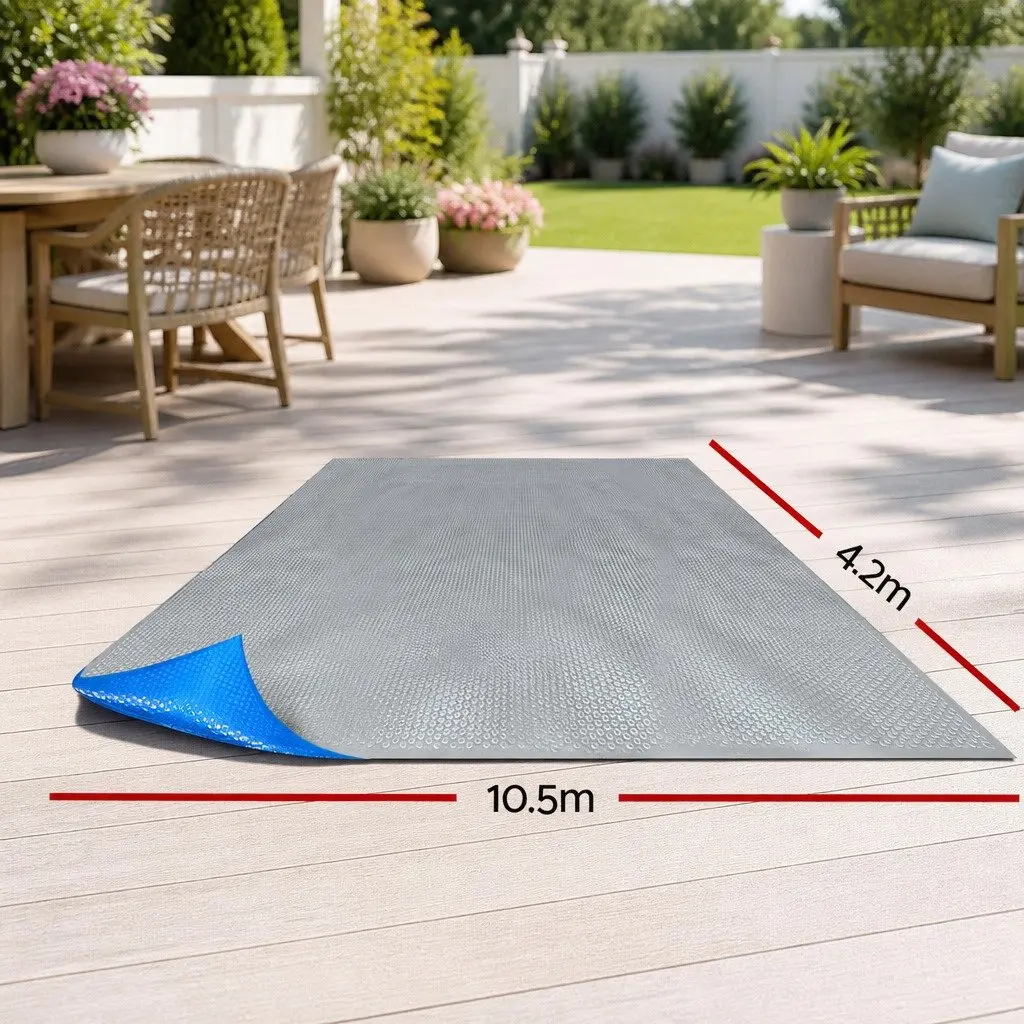 Solar Pool Cover Isothermal 10.5x4.2m 500 Micron Bubble Blue Silver