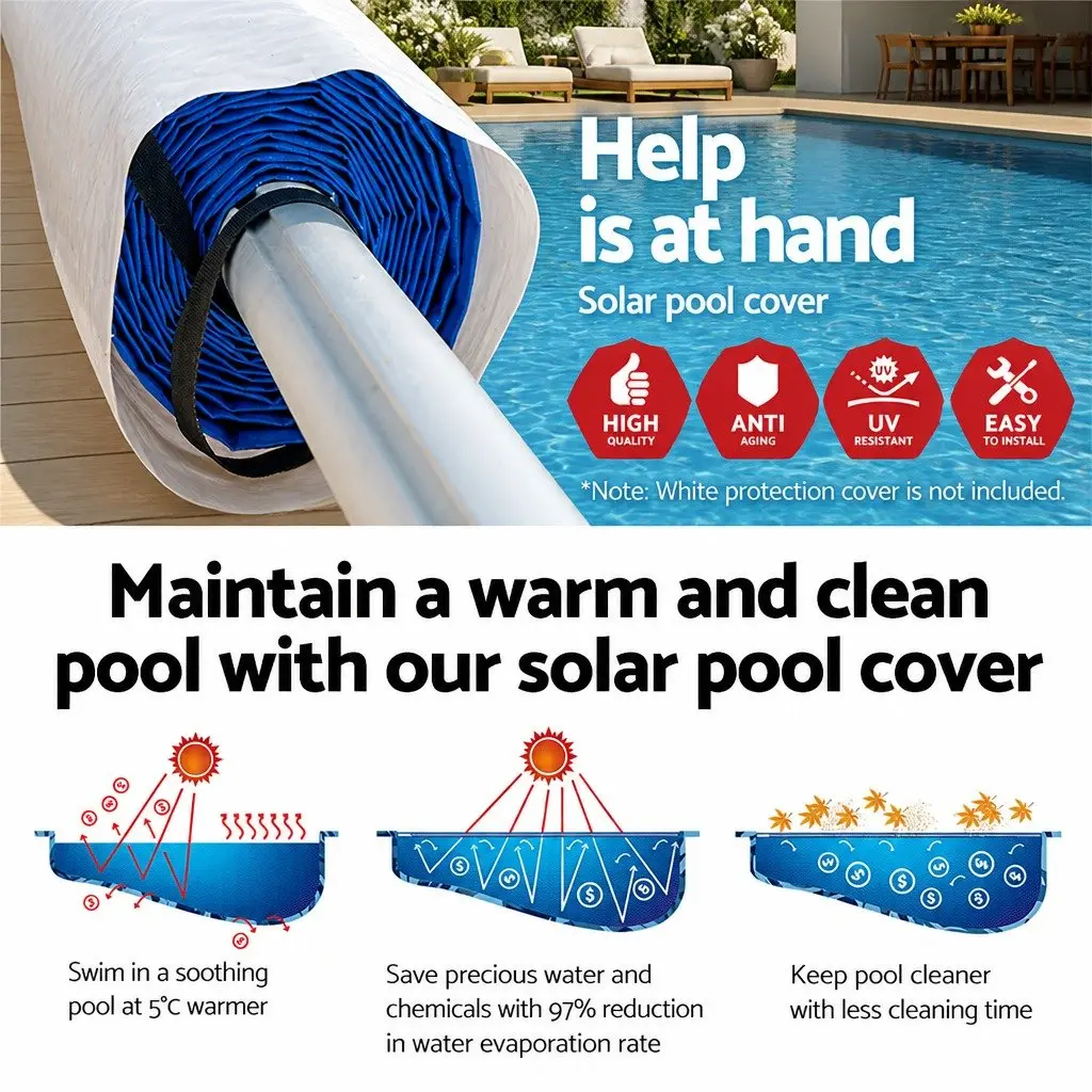 Pool Cover 11x4.8m 500 Micron Solar Blanket with Aluminium Roller 5.55m Width