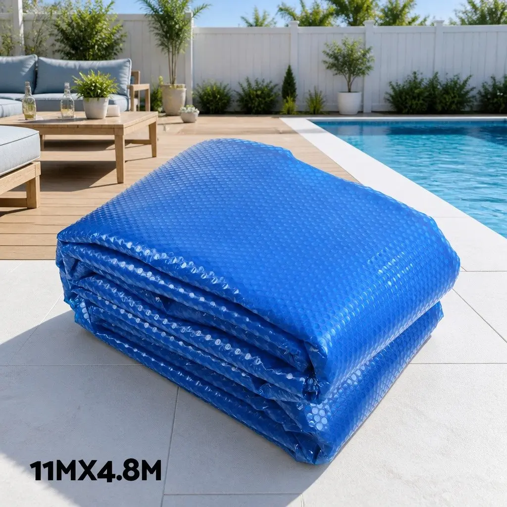 Solar Pool Cover 11x4.8m Blue 500 Micron with Adjustable Aluminium Roller System