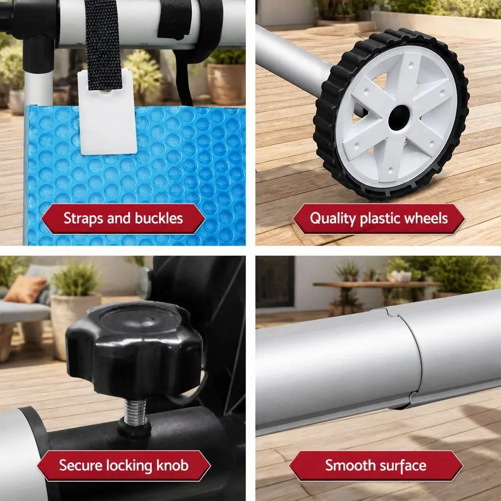 Solar Pool Cover 11x4.8m Blue 500 Micron with Adjustable Aluminium Roller System
