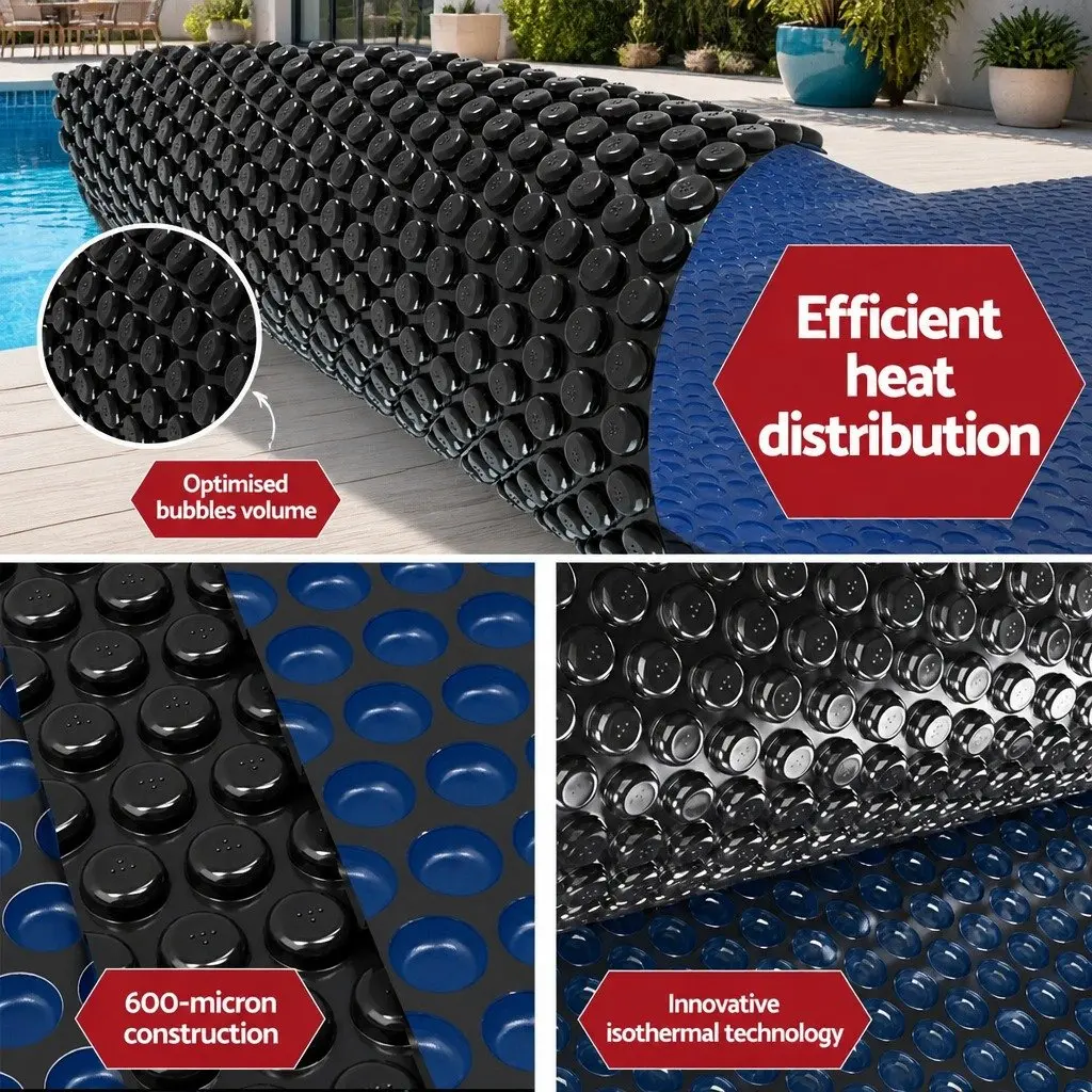 Pool Cover Solar Blanket Blue Black 11x4.8m 600 Micron Bubble Heat Retention
