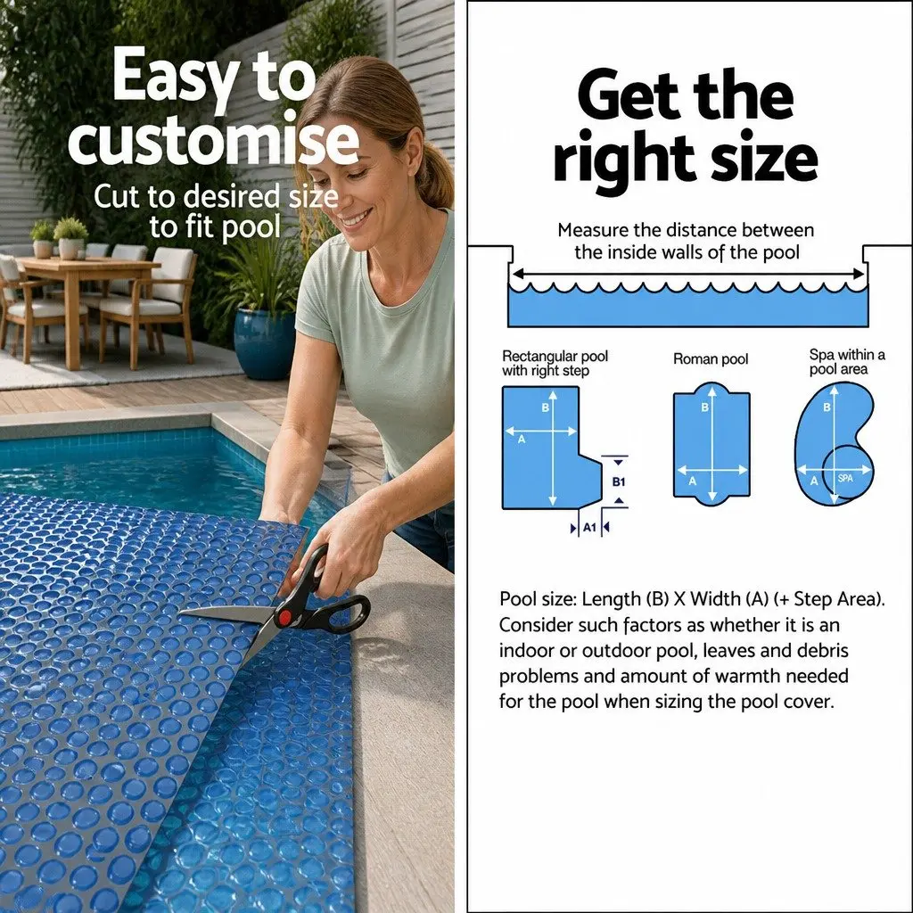 Pool Cover Solar Blanket Blue Black 11x4.8m 600 Micron Bubble Heat Retention