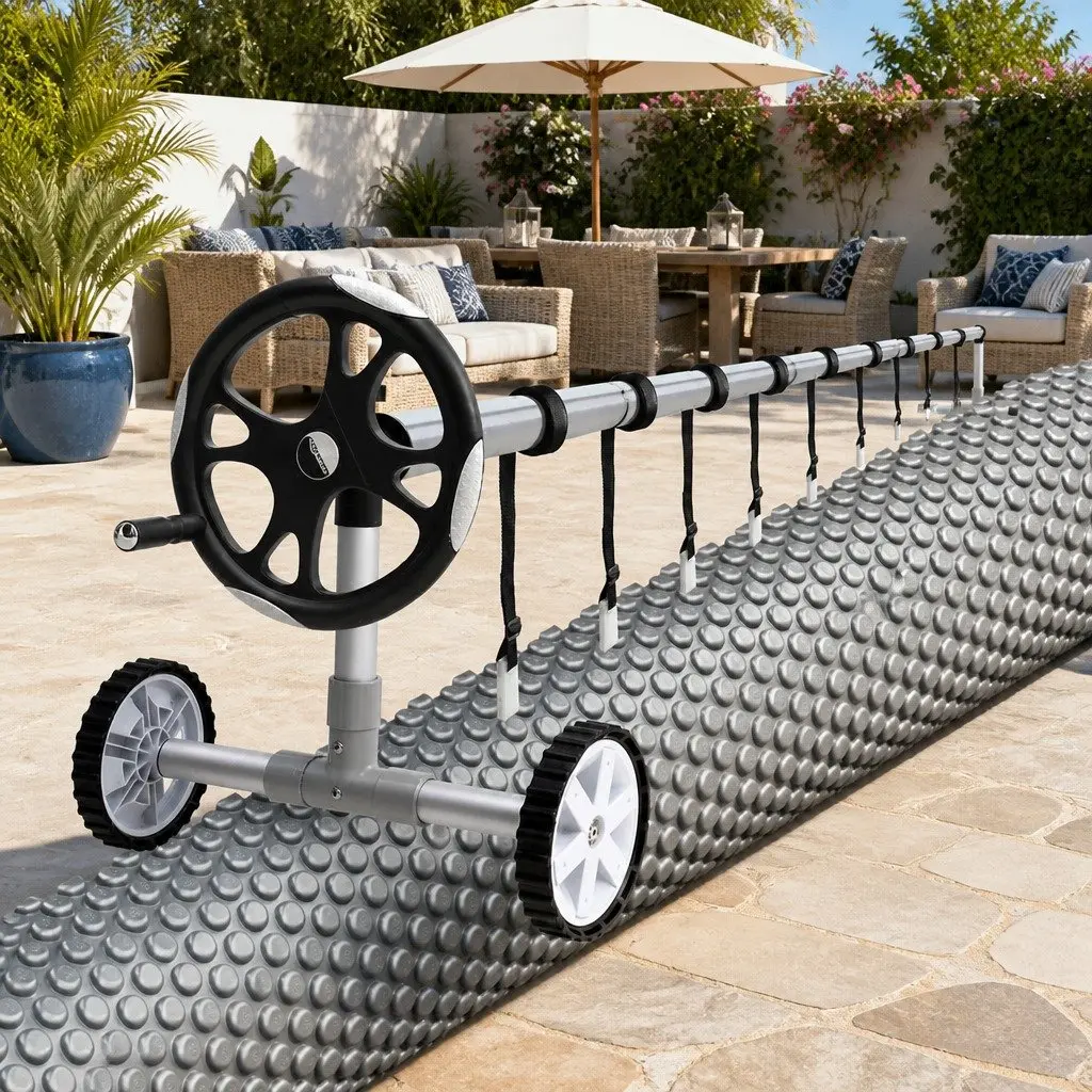 Pool Cover 11m x 6.2m Solar Blanket 600 Micron with Aluminium Roller 6.55m