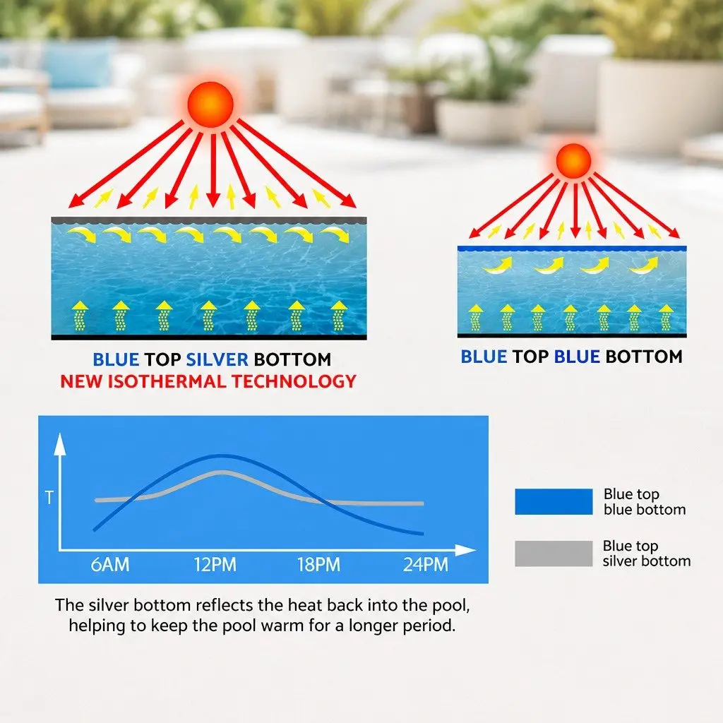 Solar Pool Cover 11M x 6.2M 400 Micron Blue Silver Isothermal Swimming Blanket