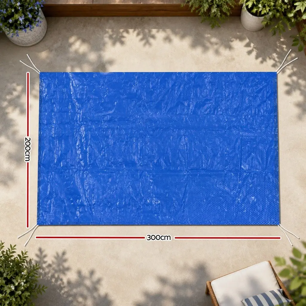 Pool Cover Blue 2m x 3m with Drainage Holes and Security Ropes