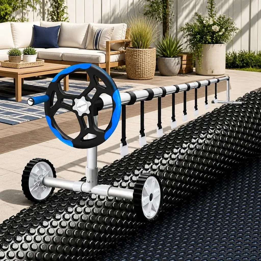 Solar Pool Cover with Aluminium Roller 6.5x3m 600 Micron Black