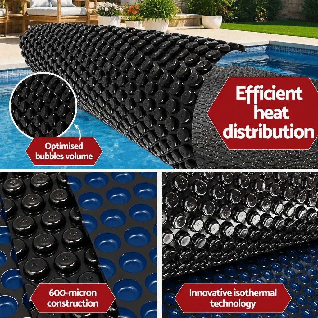 Solar Pool Cover 600 Micron 6.5x3m Bubble Blanket Heated Protection Blue Black