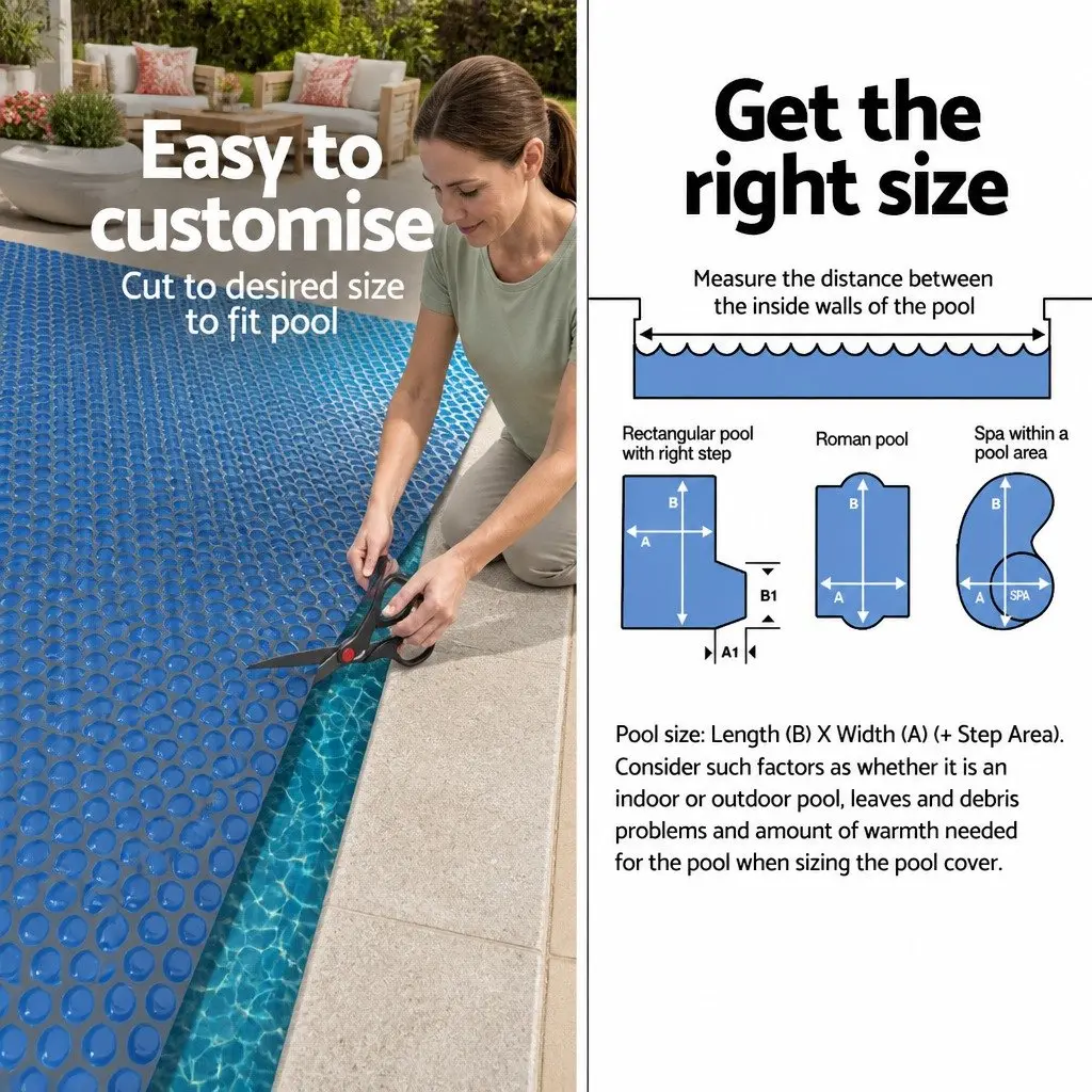Solar Pool Cover 600 Micron 6.5x3m Bubble Blanket Heated Protection Blue Black