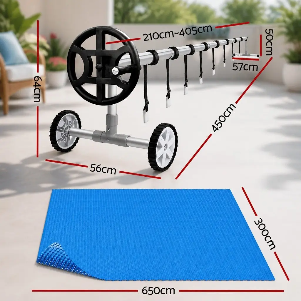 Pool Cover Solar Blanket 600 Micron 6.5m x 3m with Aluminium Roller Crank Wheel