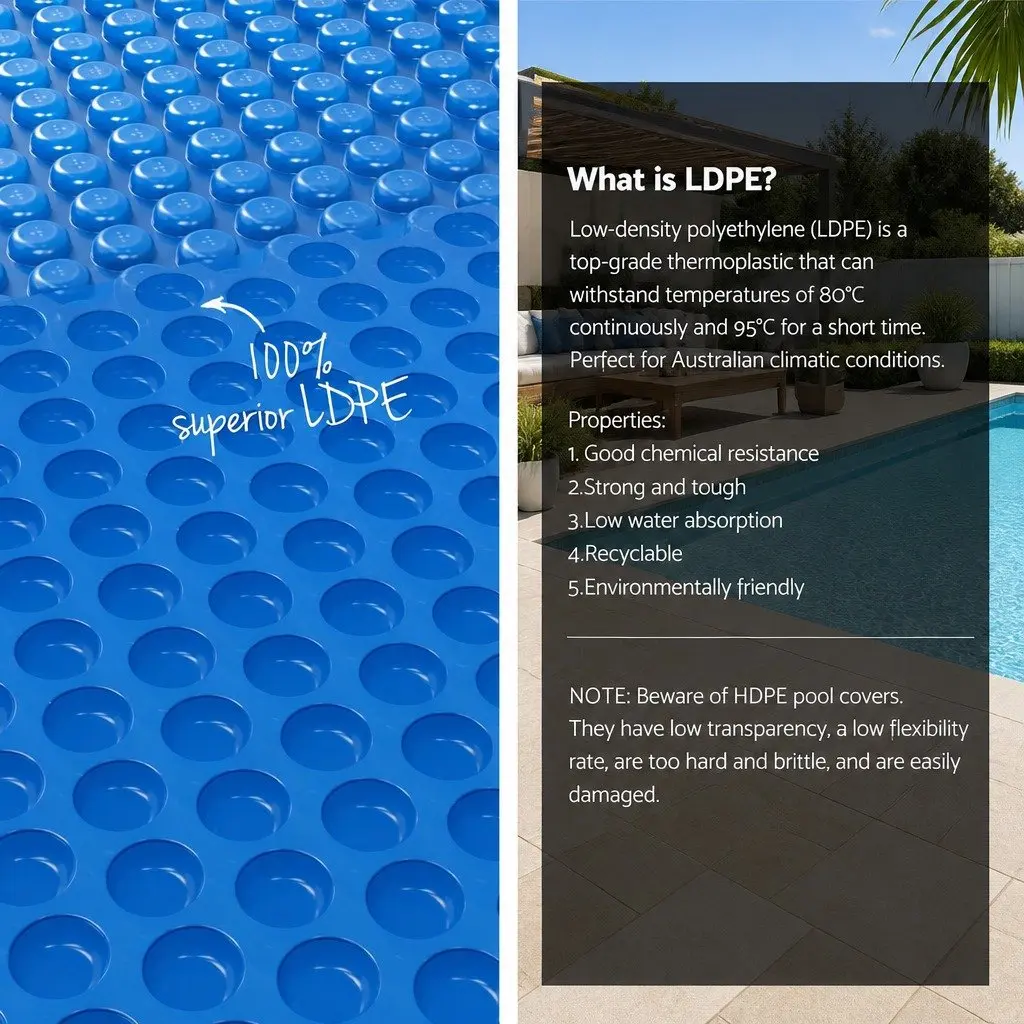 Solar Pool Cover 600 Micron 6.5x3m with Aluminium Roller 5.55m Wide Blue Bubble