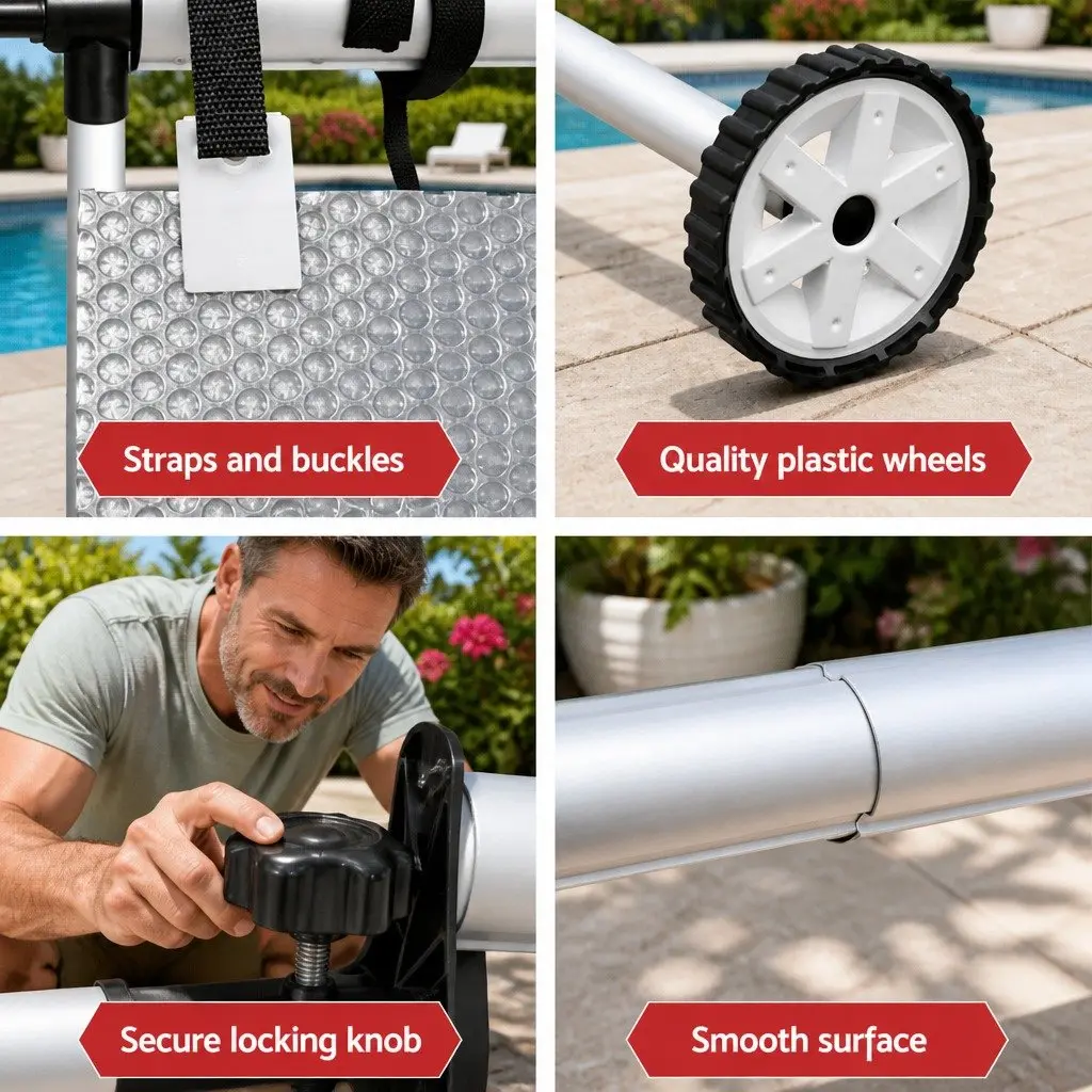 Pool Cover 6.5x3m 400 Micron Solar Blanket with Aluminium Roller 2.1-4.05m