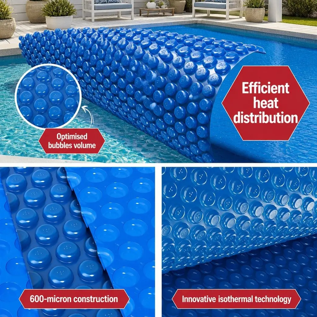 Pool Cover Solar Blanket 7x4m 600 Micron with Aluminium Roller Crank Wheel