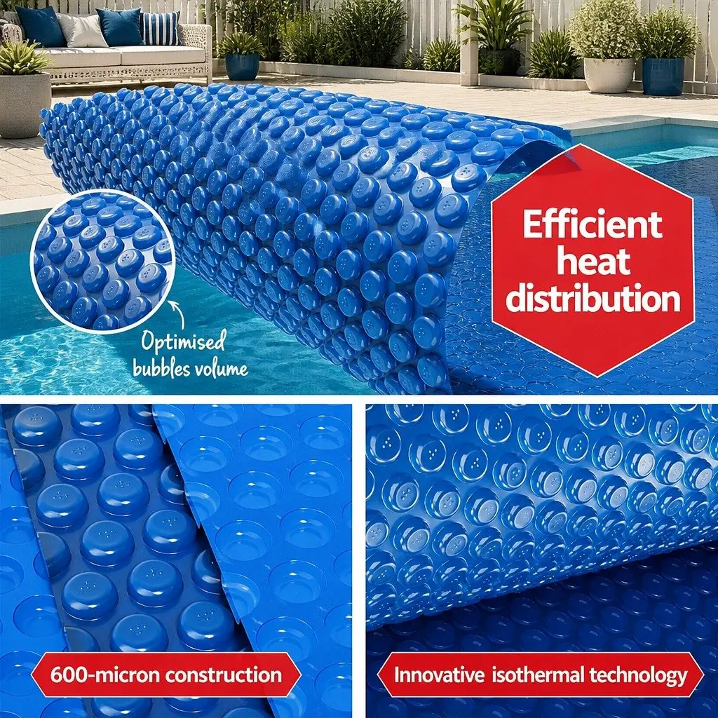 Pool Cover Solar Blanket 7x4m 600 Micron with Aluminium Roller Crank Wheel