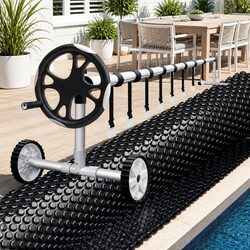 Pool Cover Solar Blanket 600 Micron 7x4m with Aluminium Roller 5.55m Adjustable