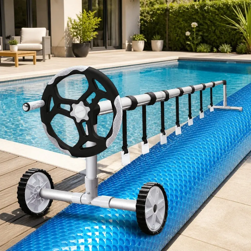 Pool Cover Solar Blanket Blue 8x4.2m 400 Micron Adjustable Aluminium Roller