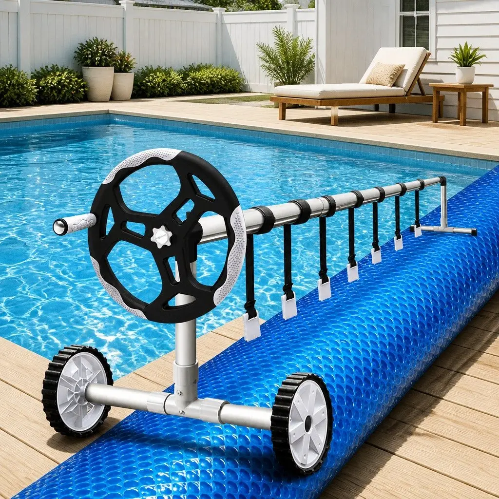 Pool Cover 8x4.2m 400 Micron Solar Blanket with Aluminium Roller 5.5m Blue