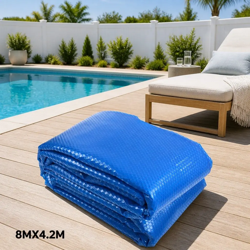 Pool Cover 8x4.2m 400 Micron Solar Blanket with Aluminium Roller 5.5m Blue