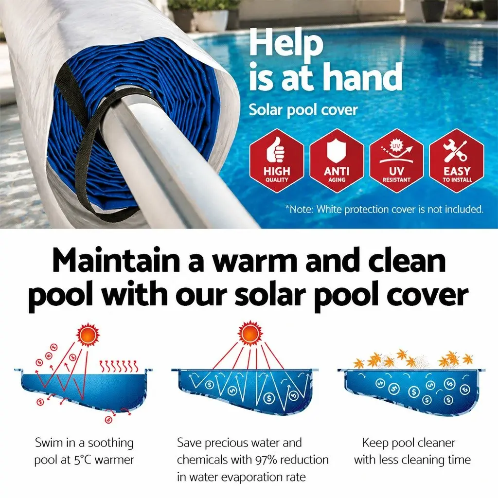 Pool Cover 8x4.2m 400 Micron Solar Blanket with Aluminium Roller 5.5m Blue
