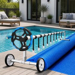 Pool Cover 8x4.2m Solar Blanket 500 Micron with Aluminium Roller Adjustable Blue
