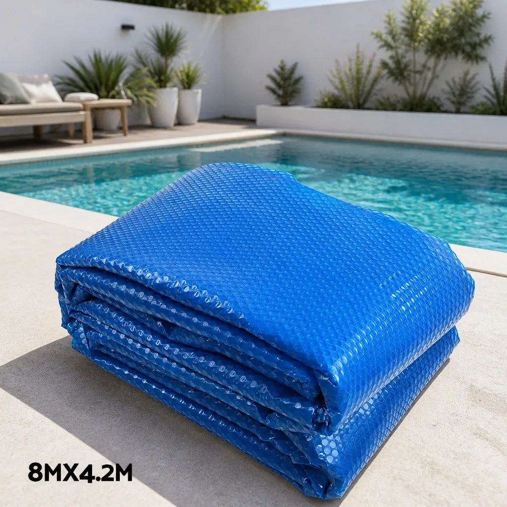 Pool Cover 8x4.2m 500 Micron Solar Blanket with Aluminium Roller Blue Silver