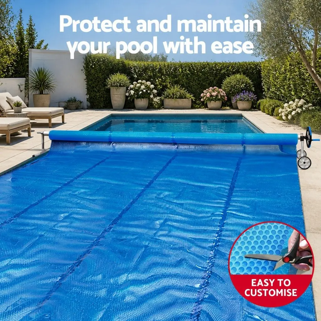 Solar Pool Cover 8x4.2m with Aluminium Roller 5.55m Blue 600 Micron