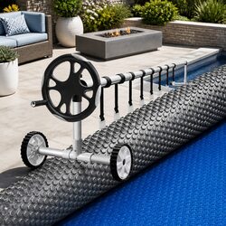 Solar Pool Cover 8x4.2m 600 Micron Heat Blanket with Aluminium Roller 5.55m