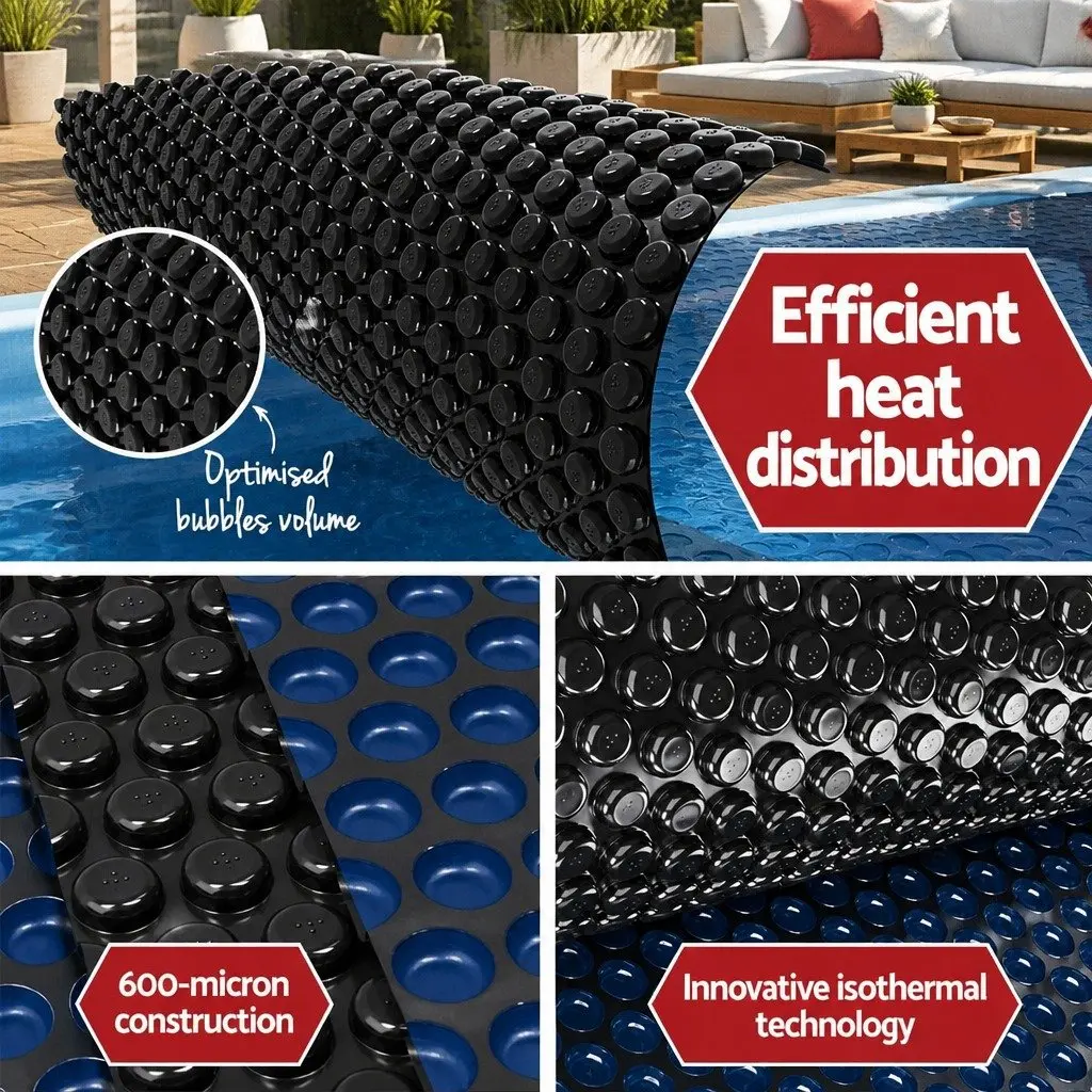 Solar Pool Cover 8.5x4.2m Blue Black 600 Micron Bubble Blanket for Heat Retention and UV Protection