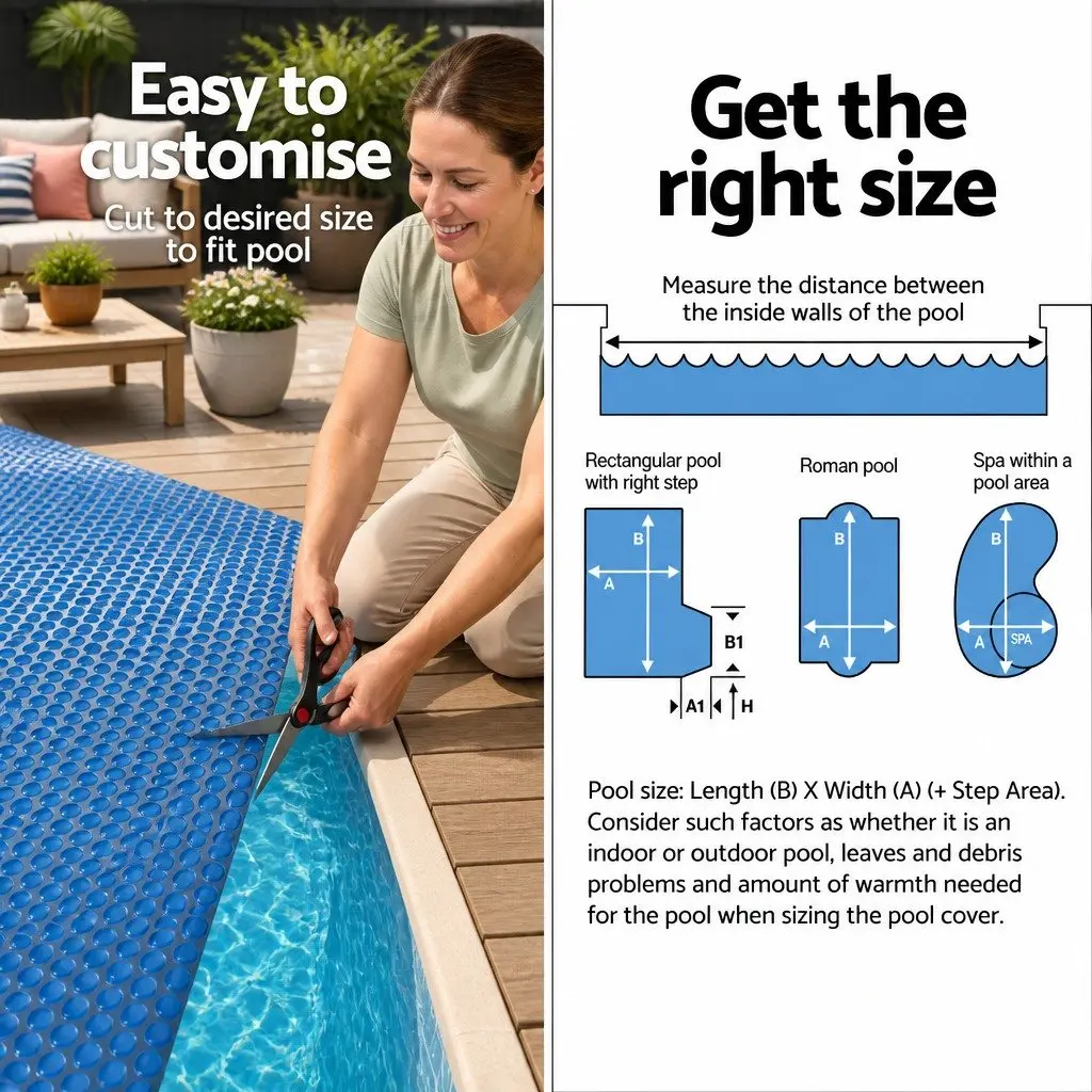 Solar Pool Cover 8.5x4.2m Blue Black 600 Micron Bubble Blanket for Heat Retention and UV Protection