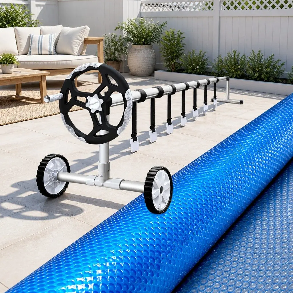 Pool Cover 8.5x4.2m Solar Blanket Roller 500 Micron Blue Silver Swimming Heater