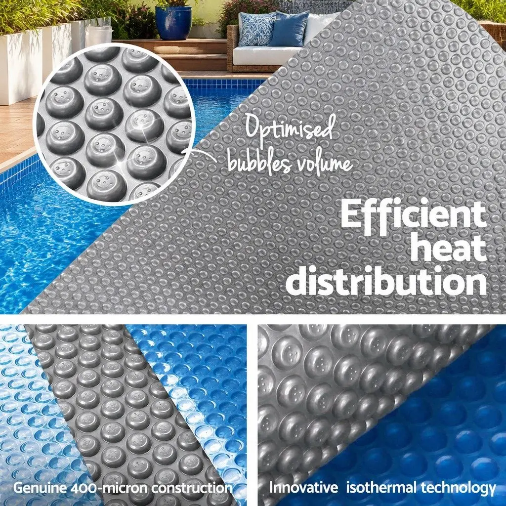 Solar Pool Cover Dual-Sided Isothermal 9.5m x 5m 400 Micron Bubble Blue Silver