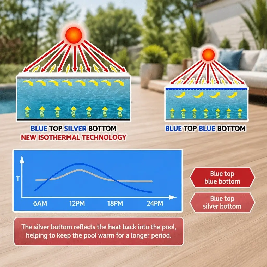 Solar Pool Cover Dual-Sided Isothermal 9.5m x 5m 400 Micron Bubble Blue Silver
