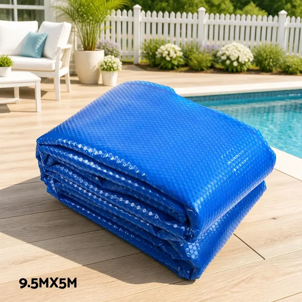 Pool Cover 9.5x5m 400 Micron Solar Blanket with Adjustable Aluminium Roller 2.95 to 6m