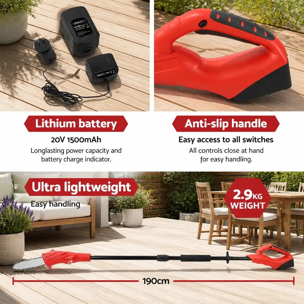 Cordless Pole Chainsaw Lightweight Aluminium Shaft 8 Inch Bar Extends to 2.7m