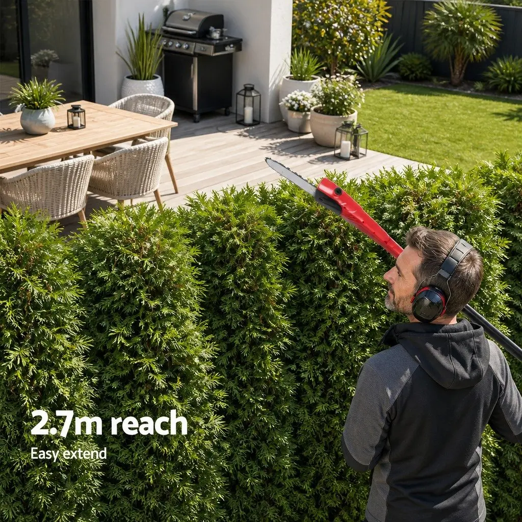 Cordless Pole Chainsaw and Hedge Trimmer 2in1 8 Inch 20V Battery 2.7m Reach