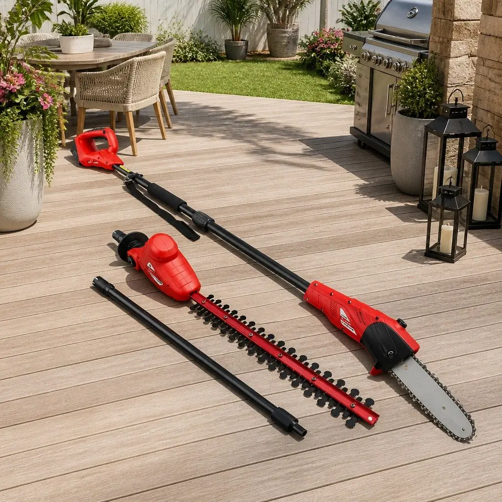 Cordless Pole Chainsaw and Hedge Trimmer 2in1 8 Inch 20V Battery 2.7m Reach