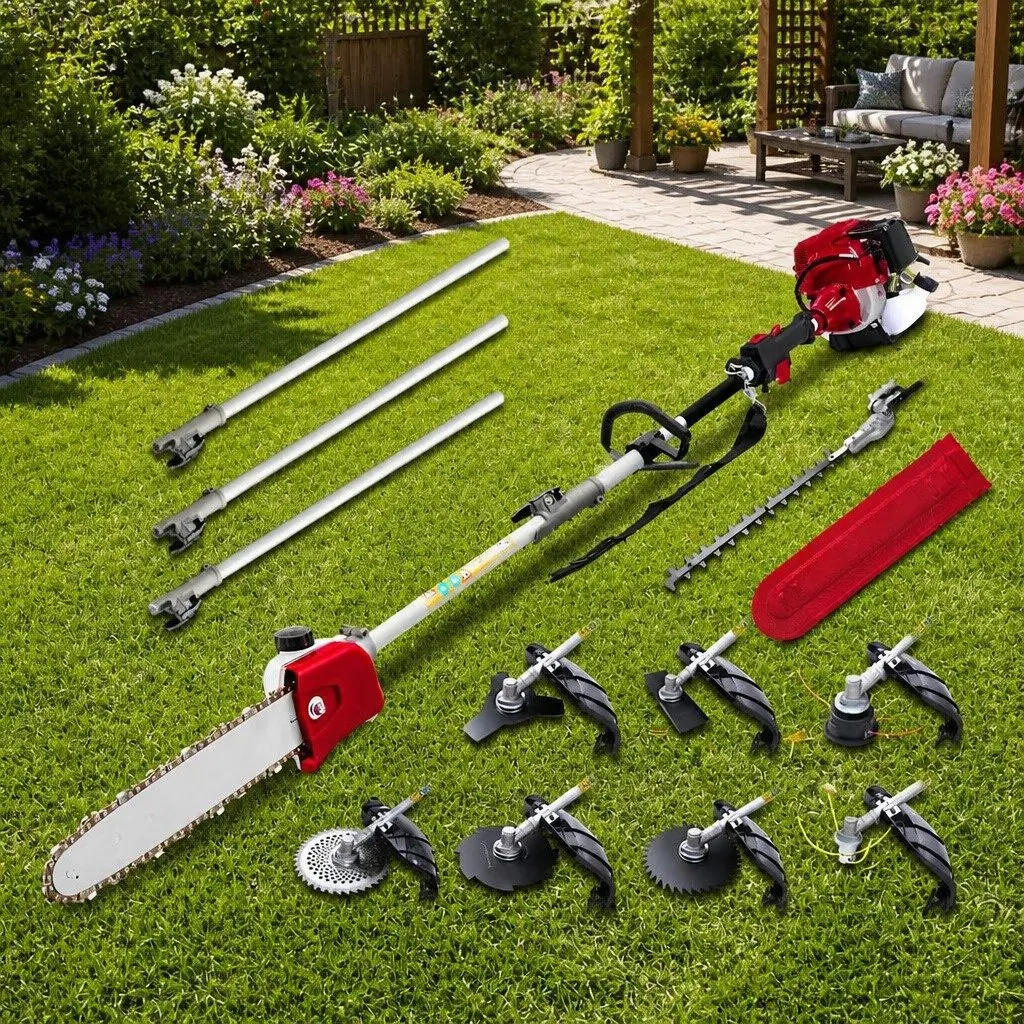4 Stroke Pole Chainsaw Petrol Hedge Trimmer 9 in 1 Multi Tool Tree Pruner 12
