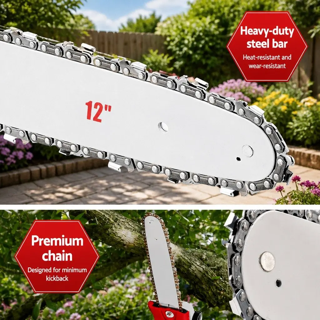 52cc Pole Chainsaw 2 Stroke Petrol Tree Pruner 12 Inch Bar 7 In 1 Garden Tool