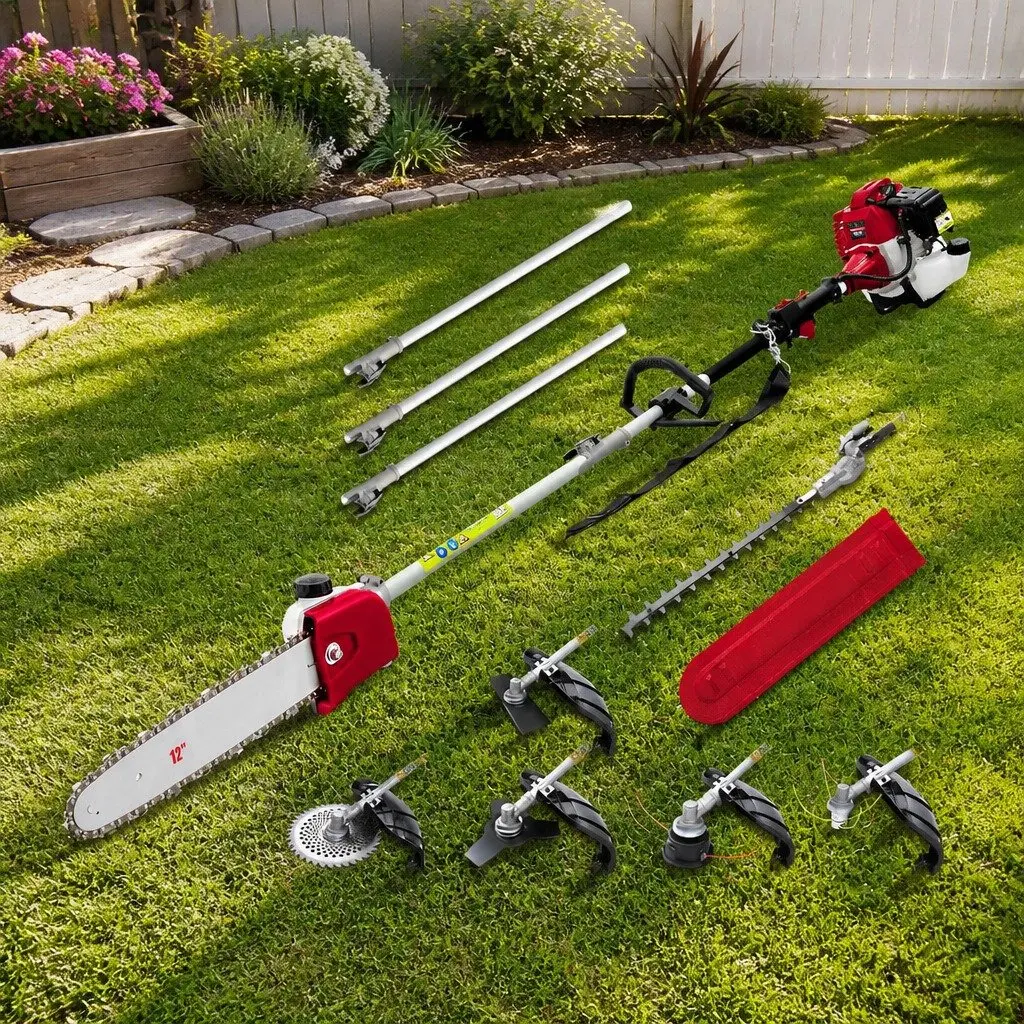 52cc Pole Chainsaw 2 Stroke Petrol Tree Pruner 12 Inch Bar 7 In 1 Garden Tool