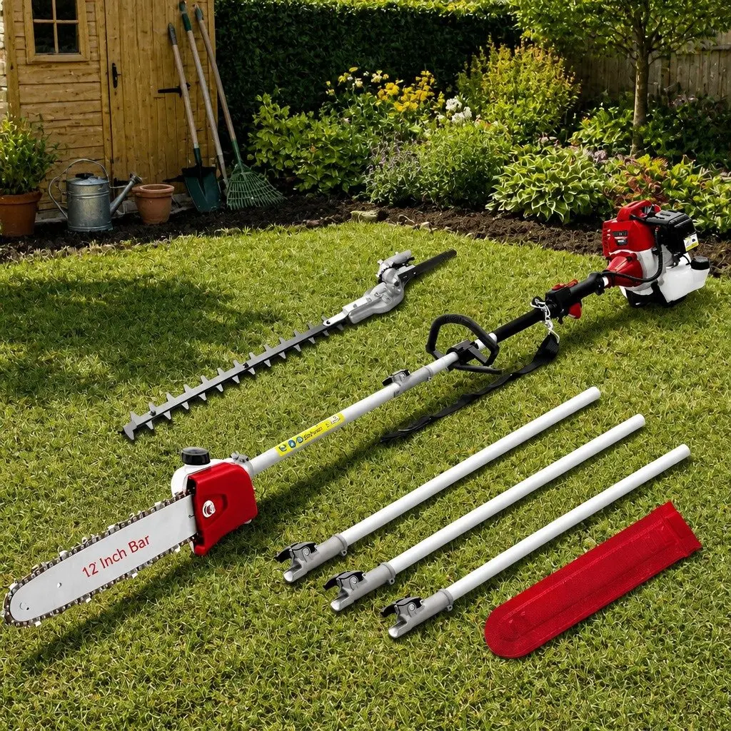 Pole Chainsaw 52cc 2-in-1 Hedge Trimmer Long Reach 5.6m