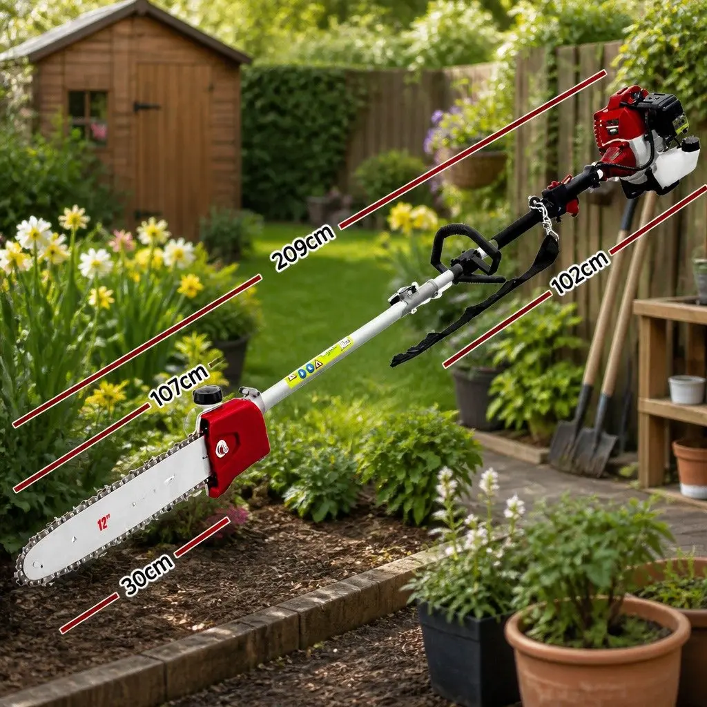 Pole Chainsaw 52cc 2-in-1 Hedge Trimmer Long Reach 5.6m