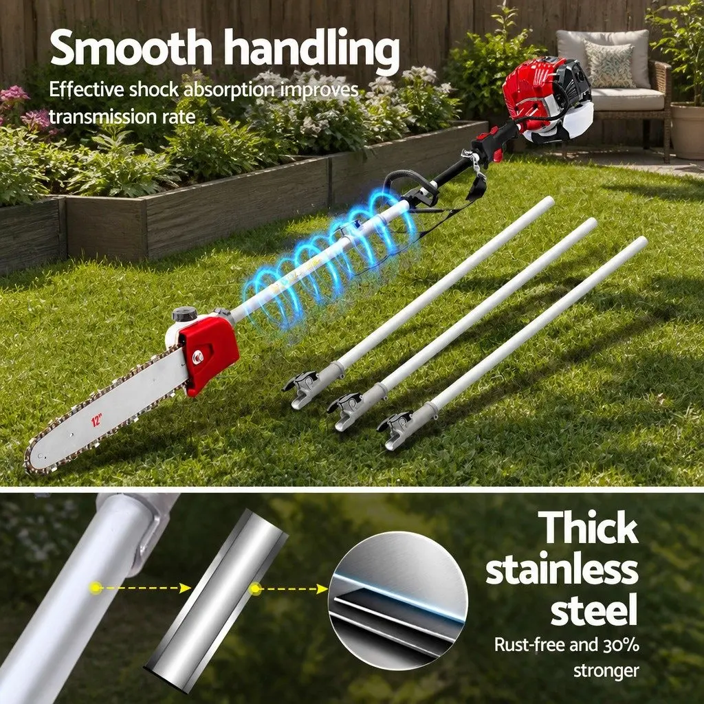 Pole Chainsaw 52cc 2 Stroke Petrol Hedge Trimmer 9 In 1 Multi Tool with Extension Poles for Garden Maintenance